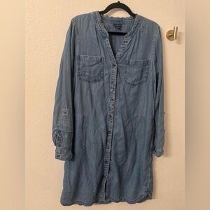 J. Jill Denim Buttoned Jean Dress Small Tall Pockets Long Sleeved Chic Stylish